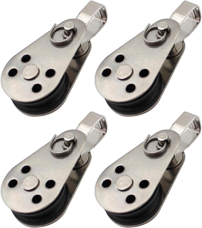 RUIFUU 4Pcs Stainless Steel Pulley,Kayak Pulley Nylon Marine Pulley Block Rope Runner Single Pulley Bearing Block Rope Runner for Most 0.08"/2mm to 0.32"/8mm Diameter Ropes - Image 1